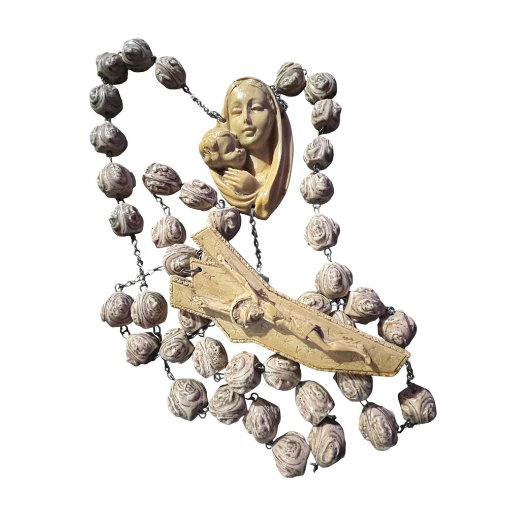 VINTAGE Wall rosary Roman‎ Large Wall Hanging Rosary Carved Resin Italy
